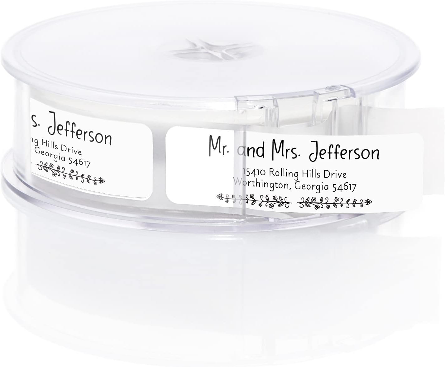 Black and White Botanical Rolled Address Labels / 500 Personalized Return Address Labels/Designer Address Stickers in Elegant Plastic Dispenser