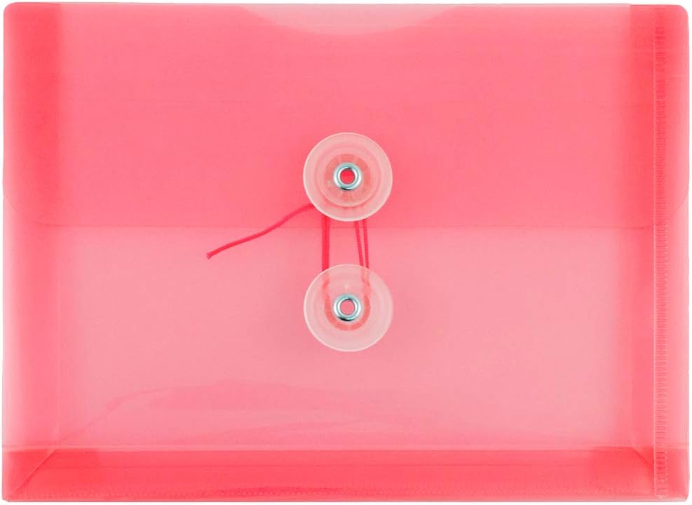 JAM PAPER Plastic Envelopes with Button & String Tie Closure - Index Size - 5 1/2 x 7 1/2 - Pink/Light Red - 12/Pack