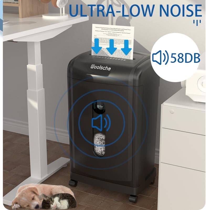 Shredder, 18-Sheet Cross Cut, 7.93Gallon Pull Out Bin, P-4 Security Level, Shred Paper/Card/CD, Durable&Fast with Auto Jam Proof System for Office