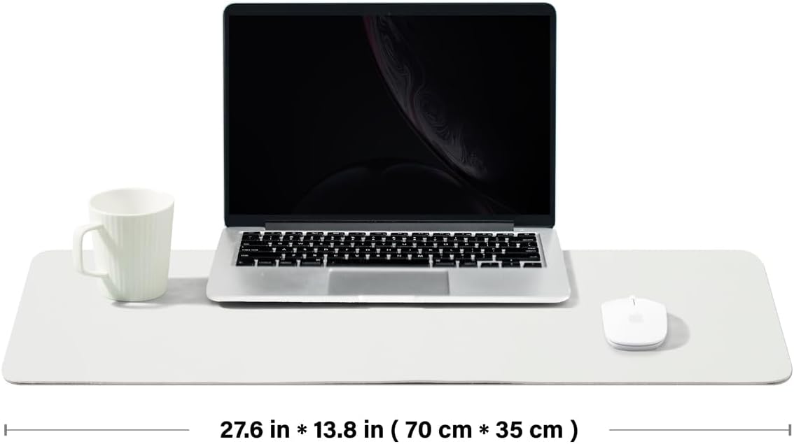 Leather Desk Mat - Non-Slip PU Desk Pad for Office and Home - Desk Organization and Accessories - Ideal for Large Mouse Pad and Desk Mats on Top of Desks (White,27.6"x 13.8")