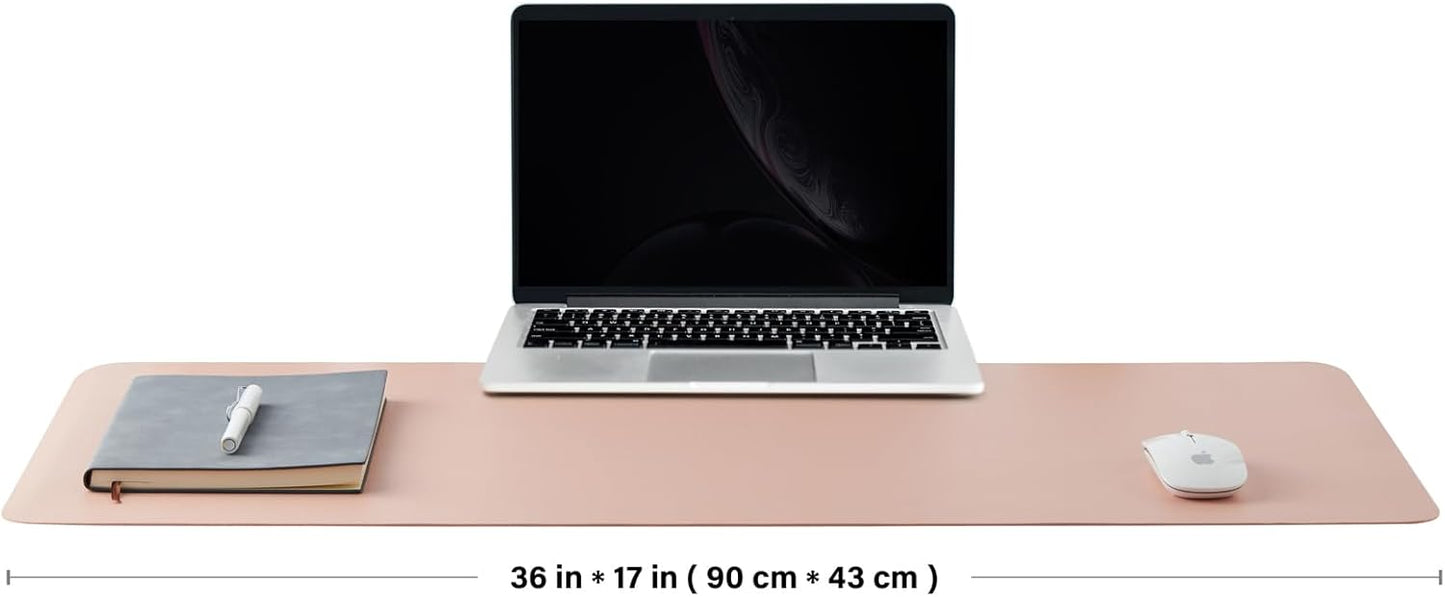 Leather Desk Mat - Non-Slip PU Pad for Office & Home - Organization Accessory - Ideal for Large Mouse Pad & Desk Mat (Pink, 36"x 17")