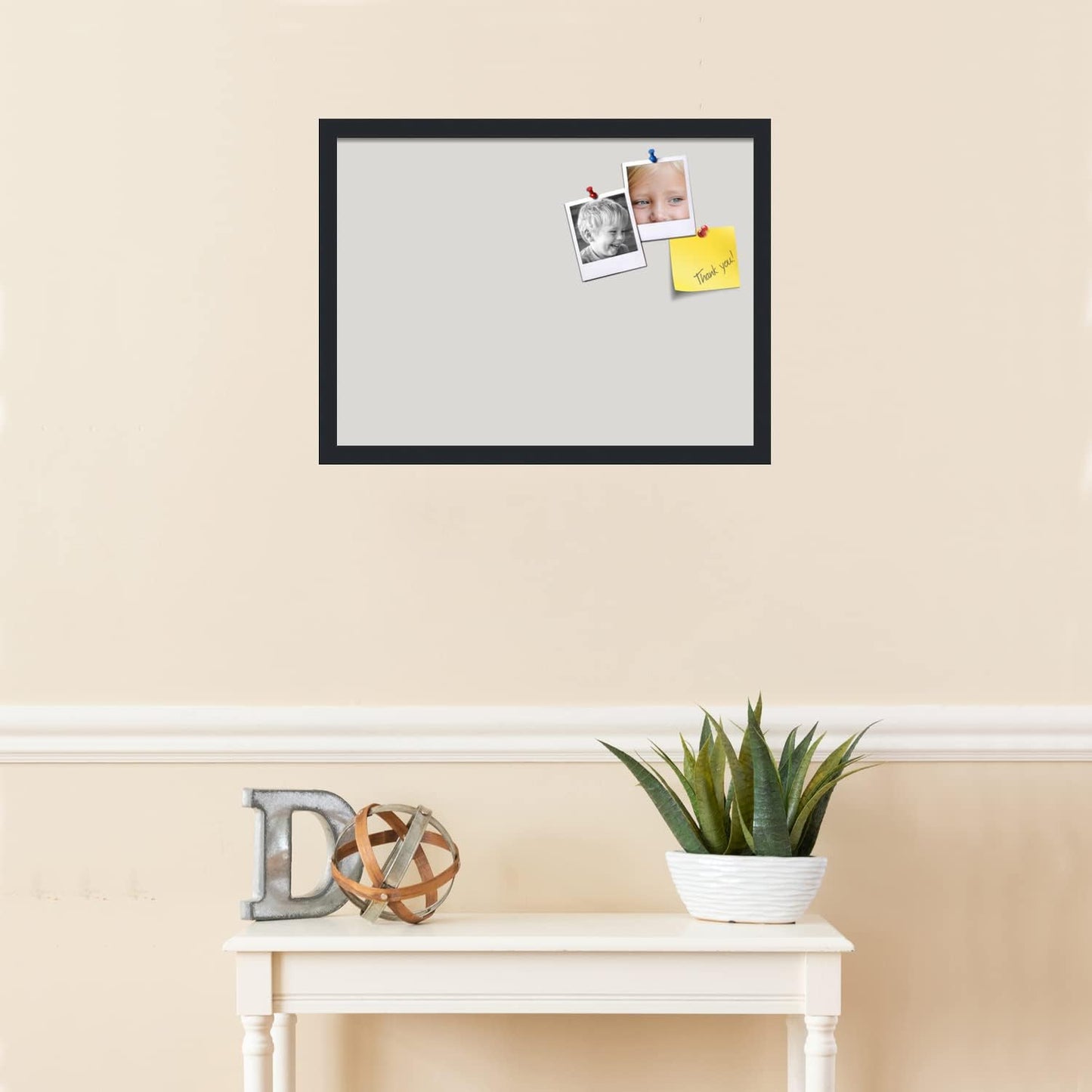 PinPix 23x17 Inch Cork Bulletin Board. This Decorative Framed Pin Board Comes with Light Stone Design and a Satin Black Frame. Ideal for Home Office Decor or Message Board (PinPix-1809)