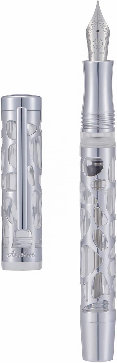 Asvine V169 Vacuum Filling Fountain Pen Fine Nib, Water Drop Skeleton Transparent Acrylic Pen Case Set