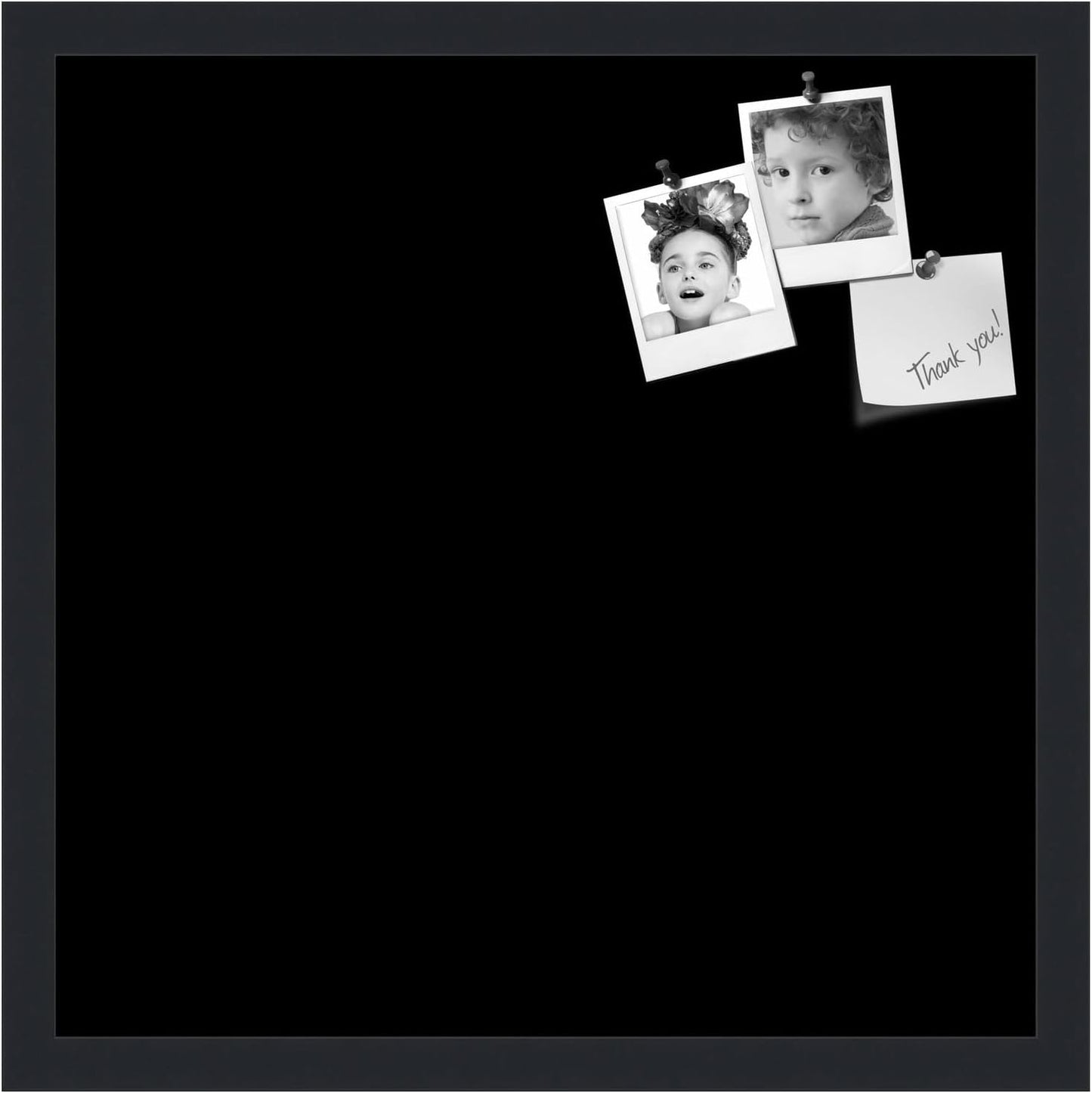 PinPix 18x18 Inch Cork Bulletin Board. This Decorative Framed Pin Board Comes with Solid Black Design and a Satin Black Frame. Ideal for Home Office Decor or Message Board (PinPix-622)