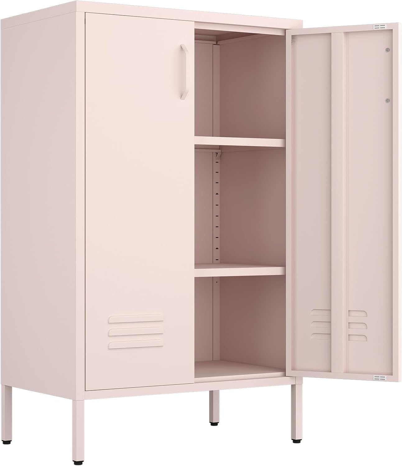 Storage Cabinet,2 Doors Locker Cabinet with Legs,Entryway Cabinet with Adjustable Shelves,Metal Locker Storage Cabinets for Office,Classroom,Bedroom,Pink
