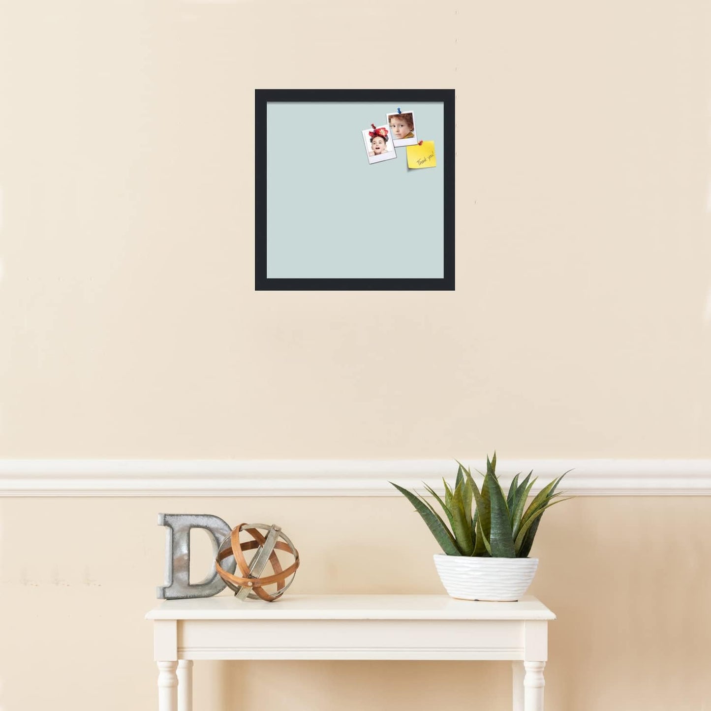 PinPix 15x15 Inch Cork Bulletin Board. This Decorative Framed Pin Board Comes with Soft Blue Design and a Satin Black Frame. Ideal for Home Office Decor or Message Board (PinPix-1814)