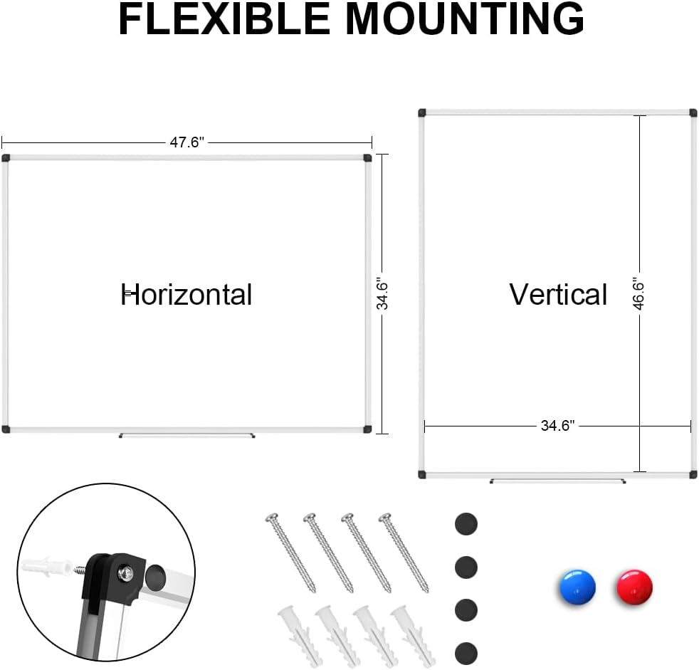 XBoard Porcelain Magnetic Dry Erase Board 48 x 36 Inch, Porcelain Whiteboard Aluminium Frame & Marker Tray