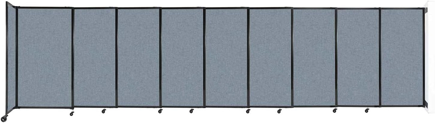 Wall-Mounted Sliding StraightWall Room Divider | Adjustable Widths | Locking Wheels | Room Separator | Up to 19'9" Wide x 5' Tall Powder Blue Fabric Panels