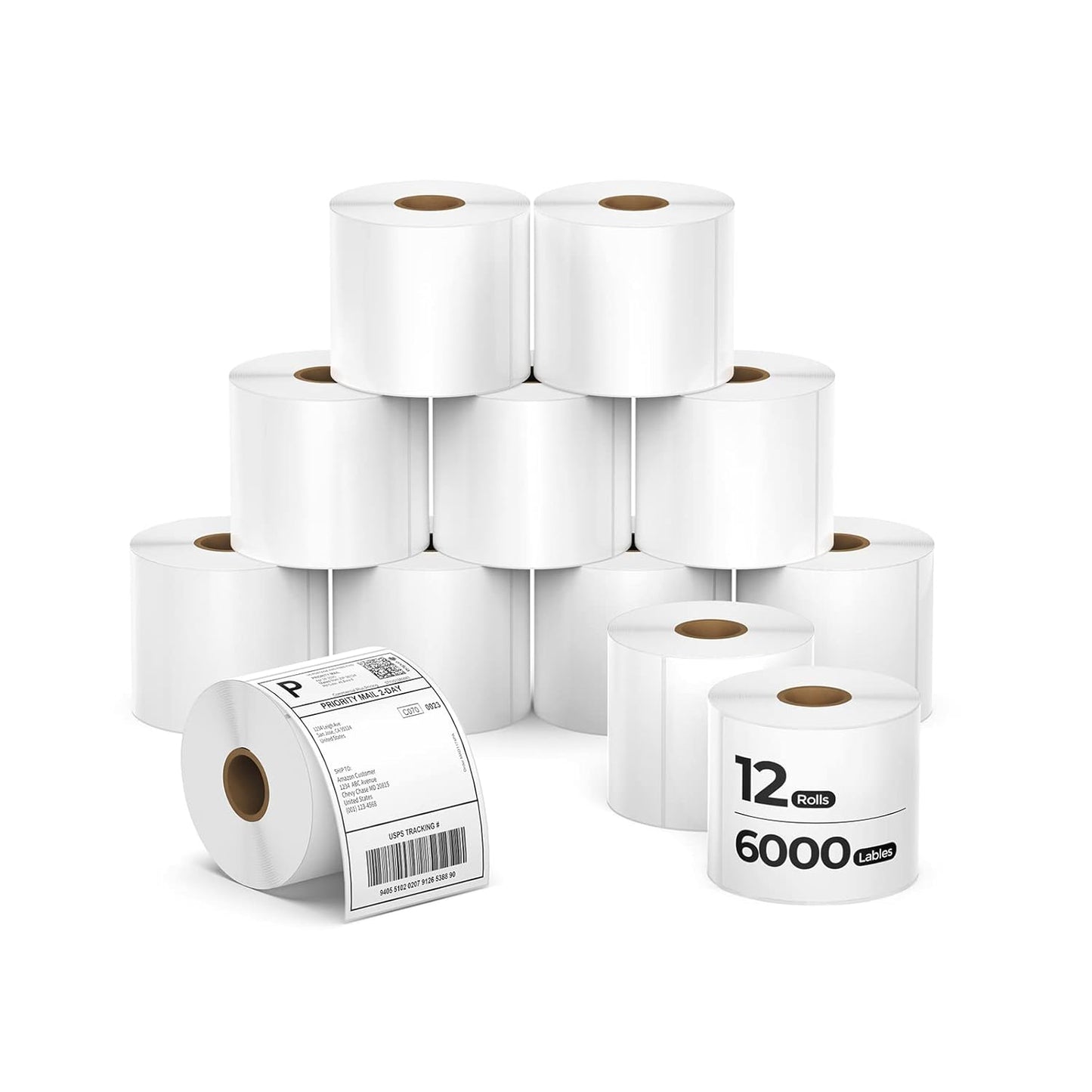 MUNBYN 4x6 Inch Direct Thermal Shipping Labels, 6000 Pcs/12 Rolls(500 Pcs per Roll), Shipping Label Paper for Thermal Printers