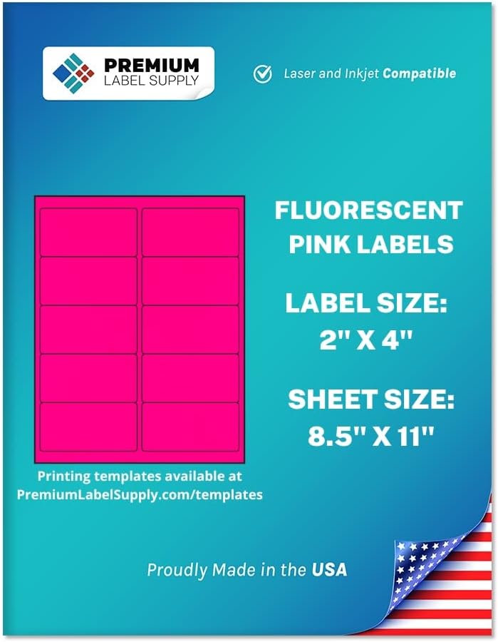 Premium Label Supply Bright Neon Color Fluorescent Stickers - 2" x 4" Labels - (Pink Fluorescent, 1000 Labels)