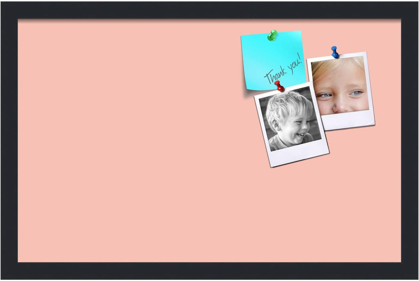 PinPix 22x14 Inch Cork Bulletin Board. This Decorative Framed Pin Board Comes with Pink Pastel Design and a Satin Black Frame. Ideal for Home Office Decor or Message Board (PinPix-1813)