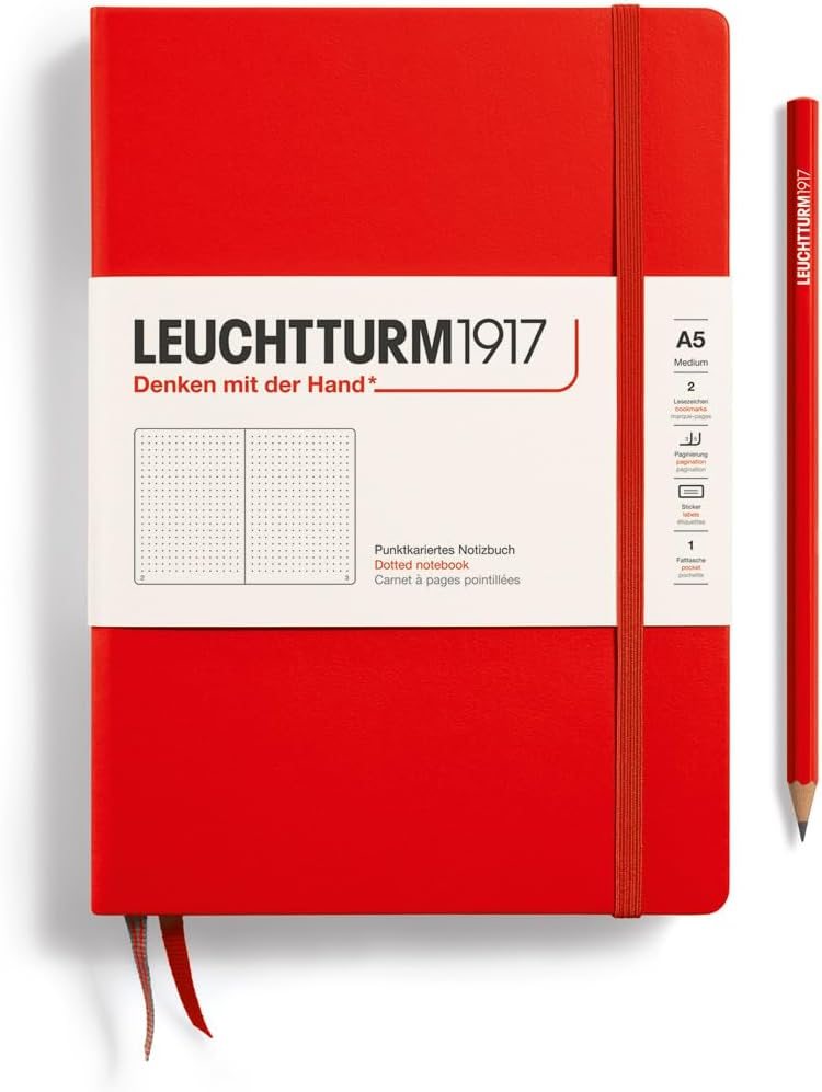 LEUCHTTURM1917 - Notebook Hardcover Medium A5-251 Numbered Pages for Writing and Journaling (Red, Dotted)