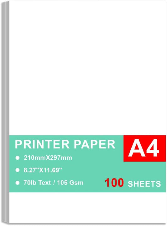Printer Paper - 100 Sheets, A4 Premium Bright White Paper, 28lb Bond / 70lb Text (105 gsm) Bright White Paper – Great for Copy, Printing, Writing, 8.27" x 11.69" (210 x 297 mm)