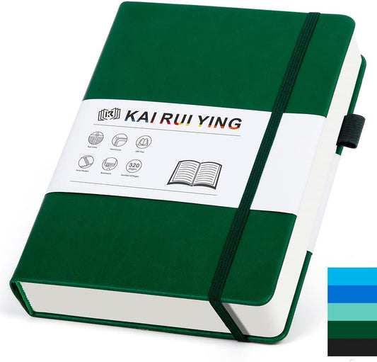 KaiRuiYing Lined Journal Notebook with Pen Holder, 320 Pages, 7.6'' × 10.3'' Large Size B5-100 GSM Thick Paper, for Writing, Work, Office, Leather Hardcover