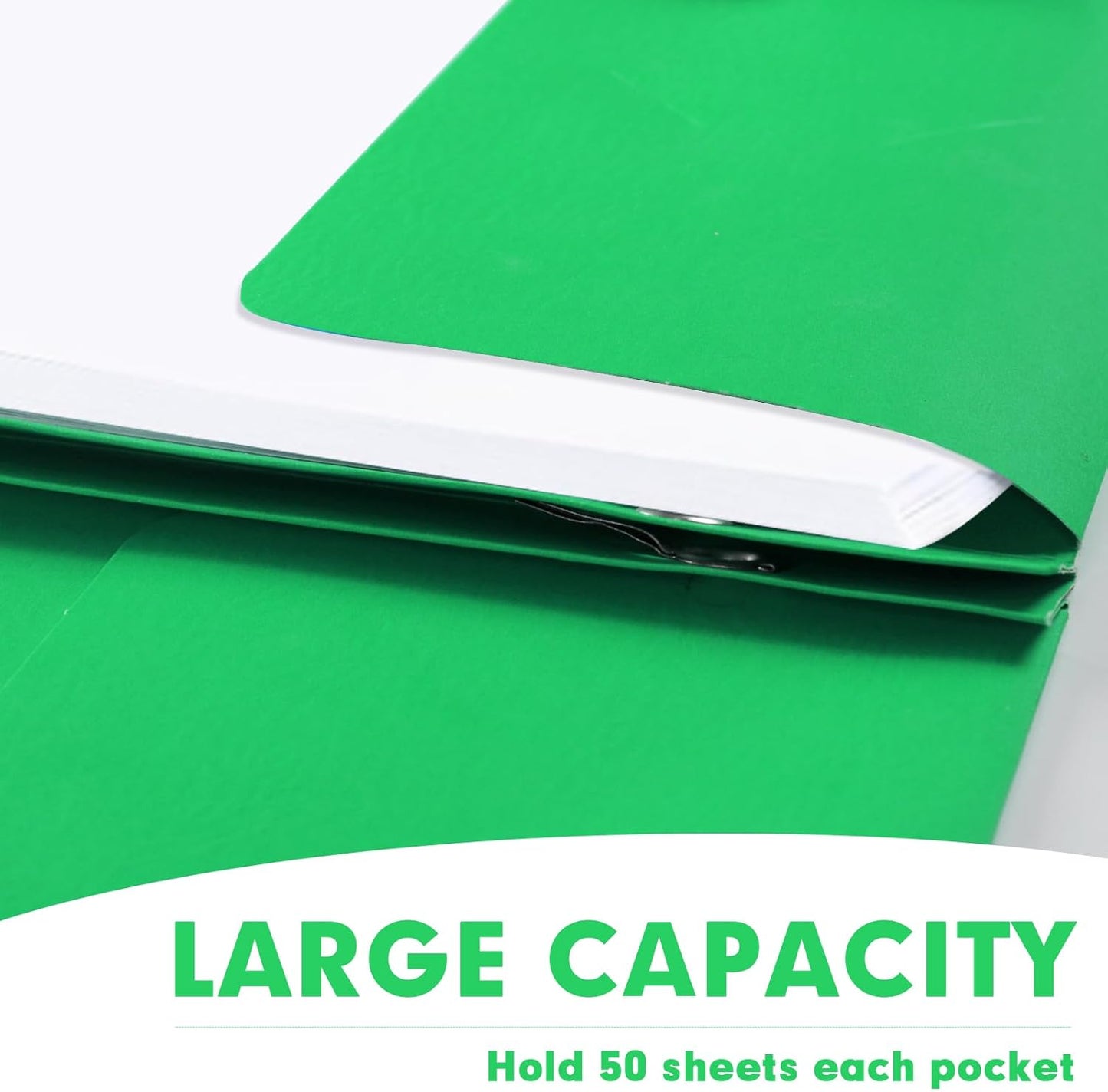 Two Pocket Folders, RAZCC 75 Pack Two Pocket Folders with Prongs, 3 Prong Folders Fit Letter Size Paper, Pocket File Folders for School Office Home Business, Green