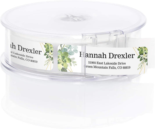 Greenery Frames Rolled Address Labels/Roll of 250 Personalized Address Labels/Designer Return Address Stickers in Elegant Plastic Dispenser