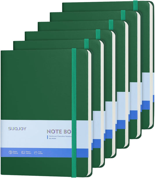 Lined Journal Notebooks, 160 Pages, 5.5x 8.2-Inch Journals for Women Men, Hardcover Notebook with 100 gsm Thick Paper, A5 Size College Ruled Notebook for Writing/Travel/Work (Green, 6 Pack)