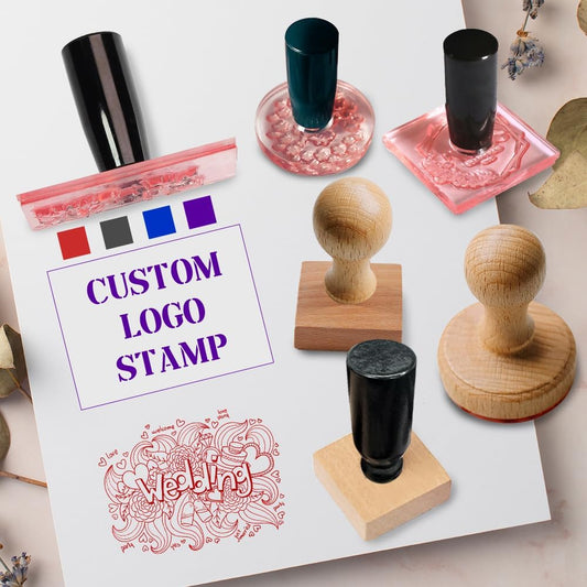 Personalized Logo/Address/Name Stamps -Custom Wooden Rubber Stamp, Multiple Sizes Stamps for Business (Square Stamp)