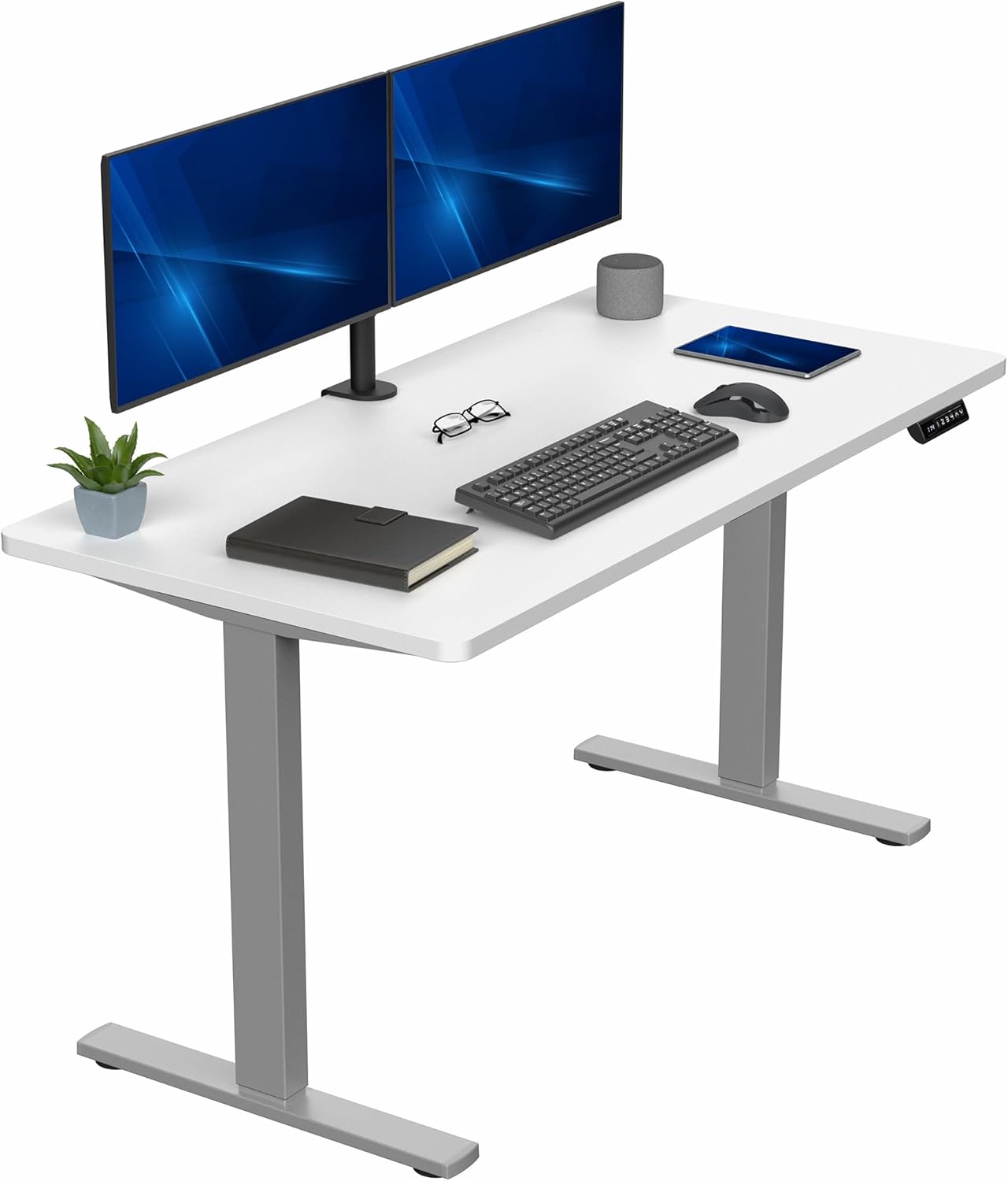 VIVO Electric 55 x 28 in Standing Desk, Memory Height Adjustment, 1B Series, One-Piece White Top, Gray Frame, DESK-KIT-1G55W