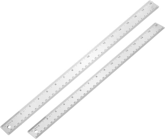 PATIKIL 16, 18 Inch Stainless Steel Straight Edge Ruler, 2 Pcs Cork Backing Non-Slip Metal Ruler with Inches Centimeter Metric Measuring Tools for Office