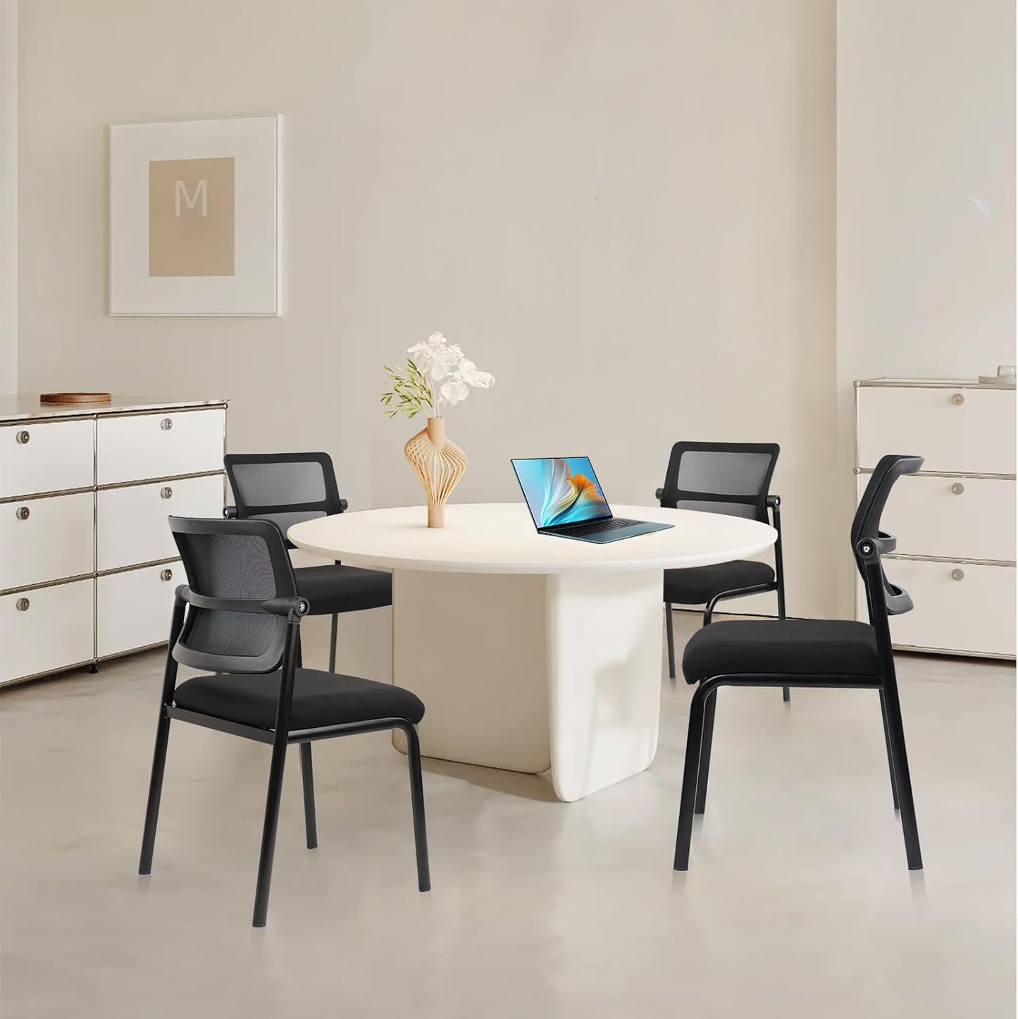 CLATINA Stacking Armless Office Waiting Room Chair with Adjustable Backrest, Stackable Mesh Guest Reception Desk Chairs with Ergonomic Lumbar Support for Home Conference Lobby Side School, Black