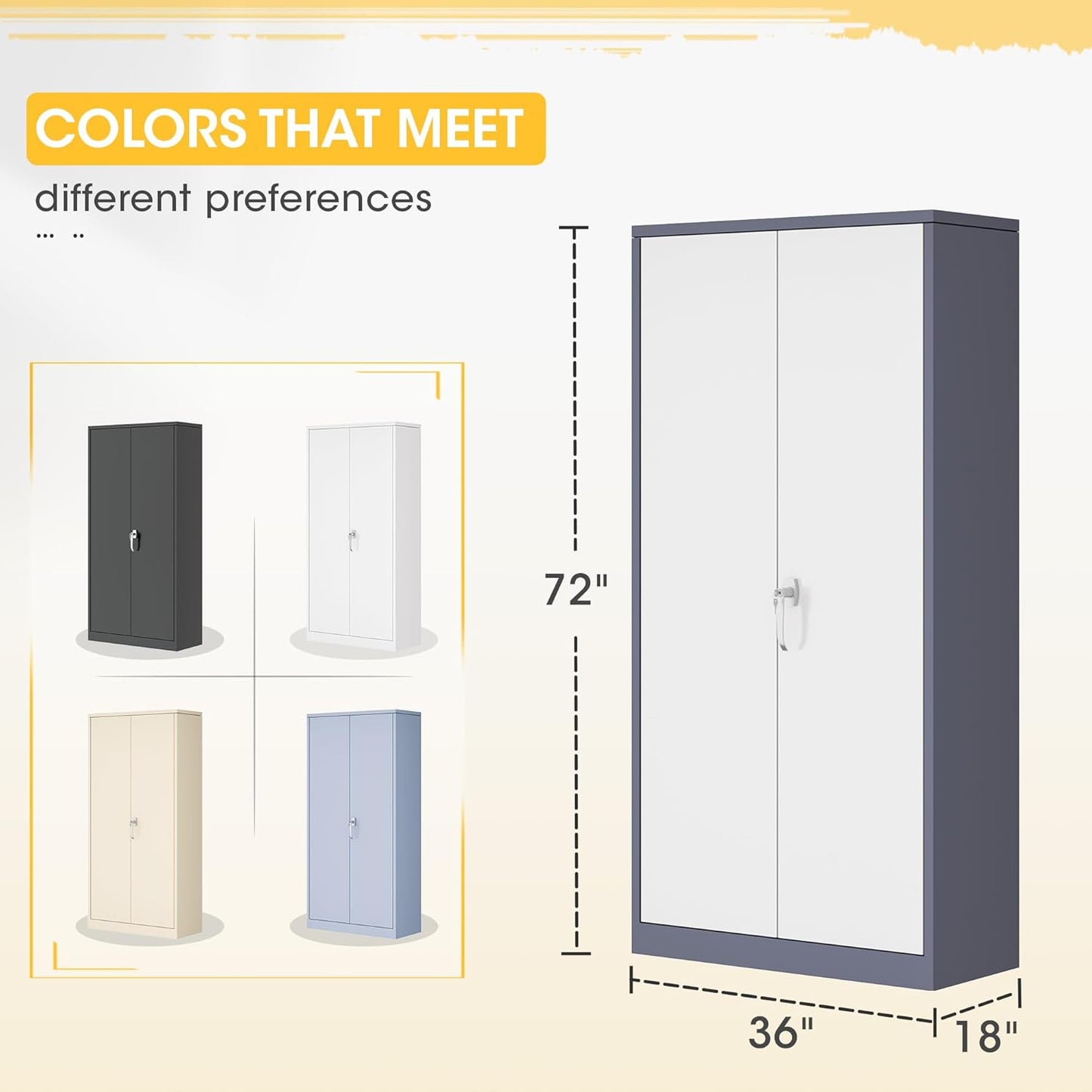 Greenvelly Metal Storage Wardrobe Cabinet with Lock, 72" White Grey Metal Wardrobe Closet for Hanging Clothes with Doors and Shelves, Modern Clothes Closet for Home, Office and Bedroom, School,Gym