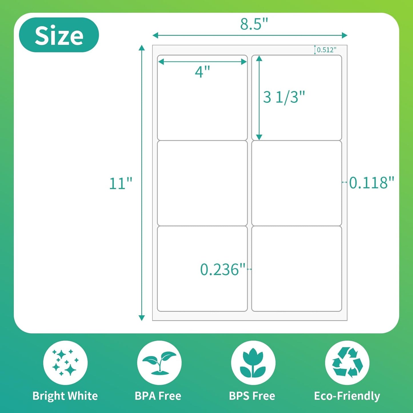 6 UP Labels, 4" x 3-1/3" Shipping Address Labels for Laser Inkjet Printer, Self Adhesive, Blank Mailing Sticker Printer Paper (500 Sheet=3000)