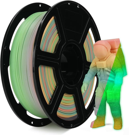 FLASHFORGE Glow in The Dark Rapid PLA Filament 1.75mm, Luminous Melody Fast Color Change Multicolored Rainbow Filament, Max 500mm/s High-Speed Printing, High Brightness and Long-lasting Glowing Effect
