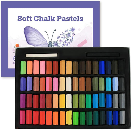 Soft Chalk Pastels Set Art Supplies for Artist, Kids, Adult, 64Colors Plus 2Sticks, Colored Chalk Non Toxic Dry Square Pastel for Painting, Hair Chalk Pastels