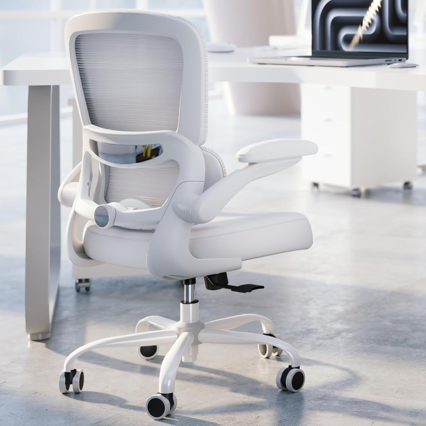 Office Chair - Ergonomic Desk Chair with Adjustable Lumbar Support, Mesh Computer Chair, Executive Chair for Home Office Comfortable Lumbar Support (White White)