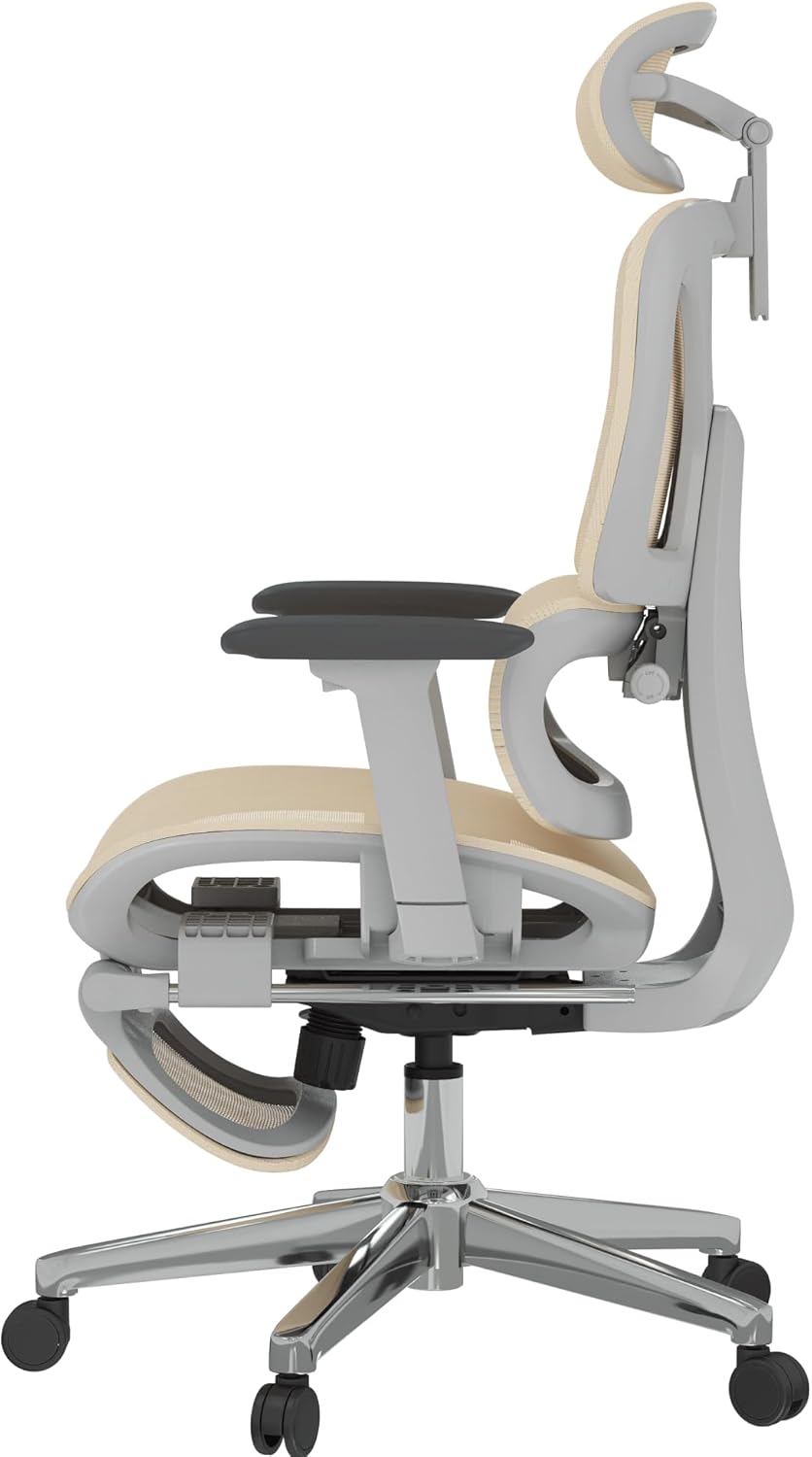 FLEXISPOT ErgoX Premium Ergonomic Office Chair with Footrest- Adjustable 3D Armrests, Dynamic Lumbar Support, Recline & Tilt Function, Mesh Seat, for Home & Office Use,Cream