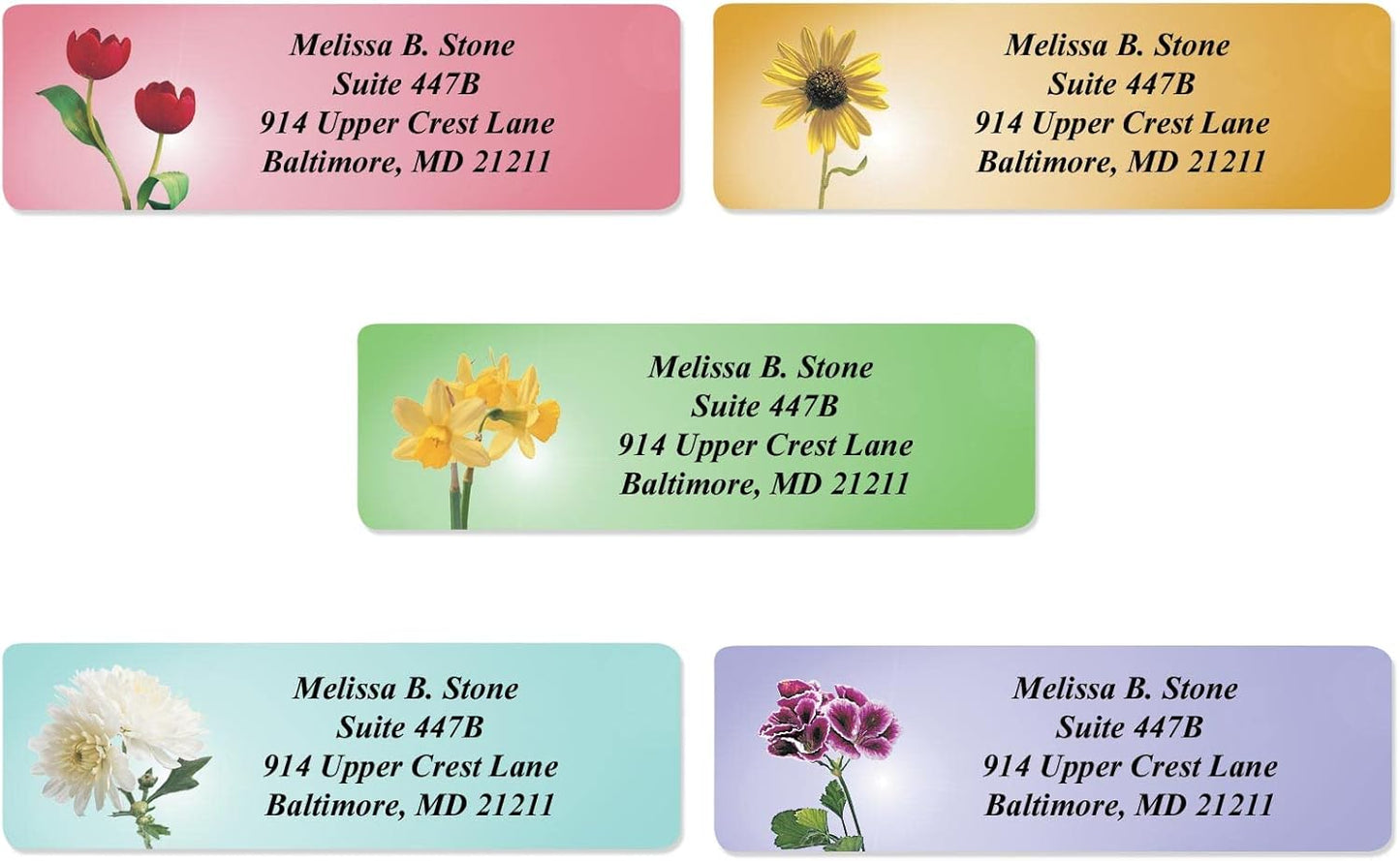 Garden Blossoms Designer Assorted Rolled Address Labels with Elegant Plastic Dispenser