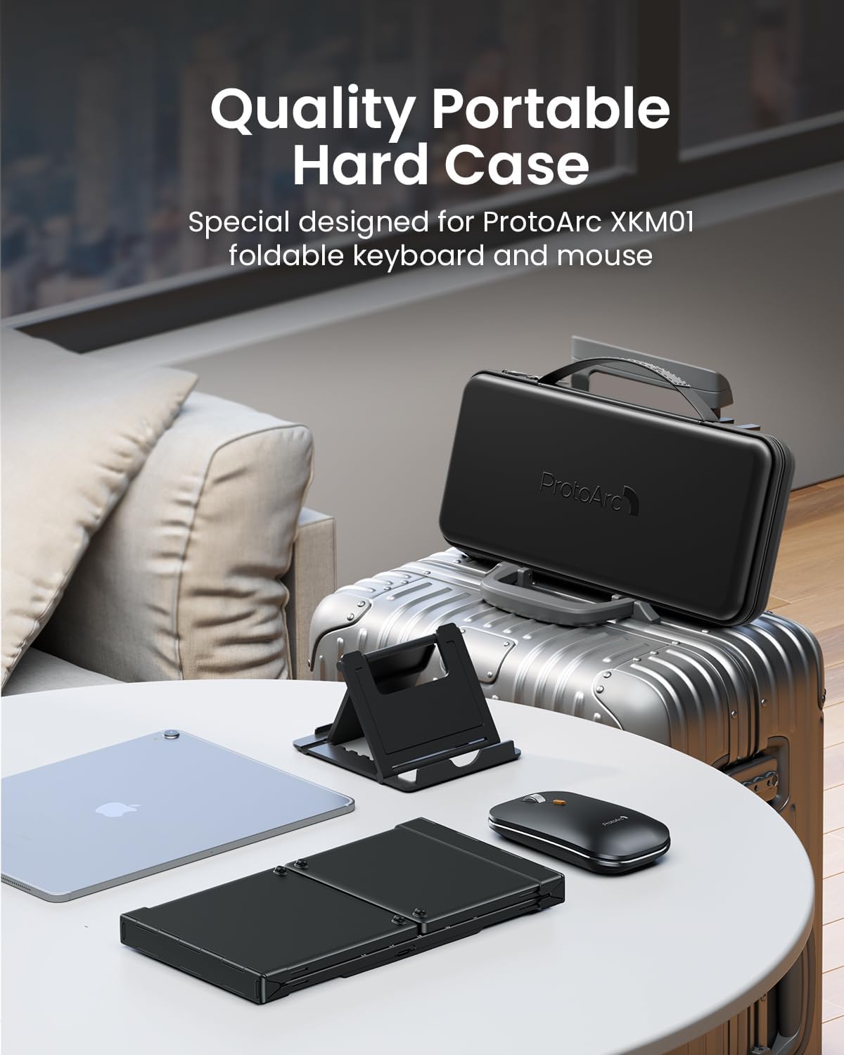 ProtoArc Foldable Keyboard and Mouse, XKM01 True Full-Size Folding Bluetooth Keyboard Mouse Combo for Business Travel, a Portable Office Suite On-The-Go, Compatible with Laptop iPad Tablet - Black