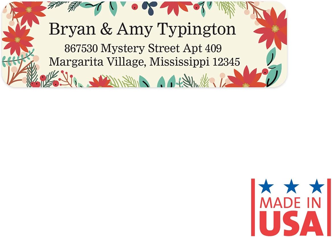 Ivory Holiday Floral Rolled Address Labels/Roll of 500 Personalized Return Address Labels/Designer Return Address Stickers in Elegant Plastic Dispenser