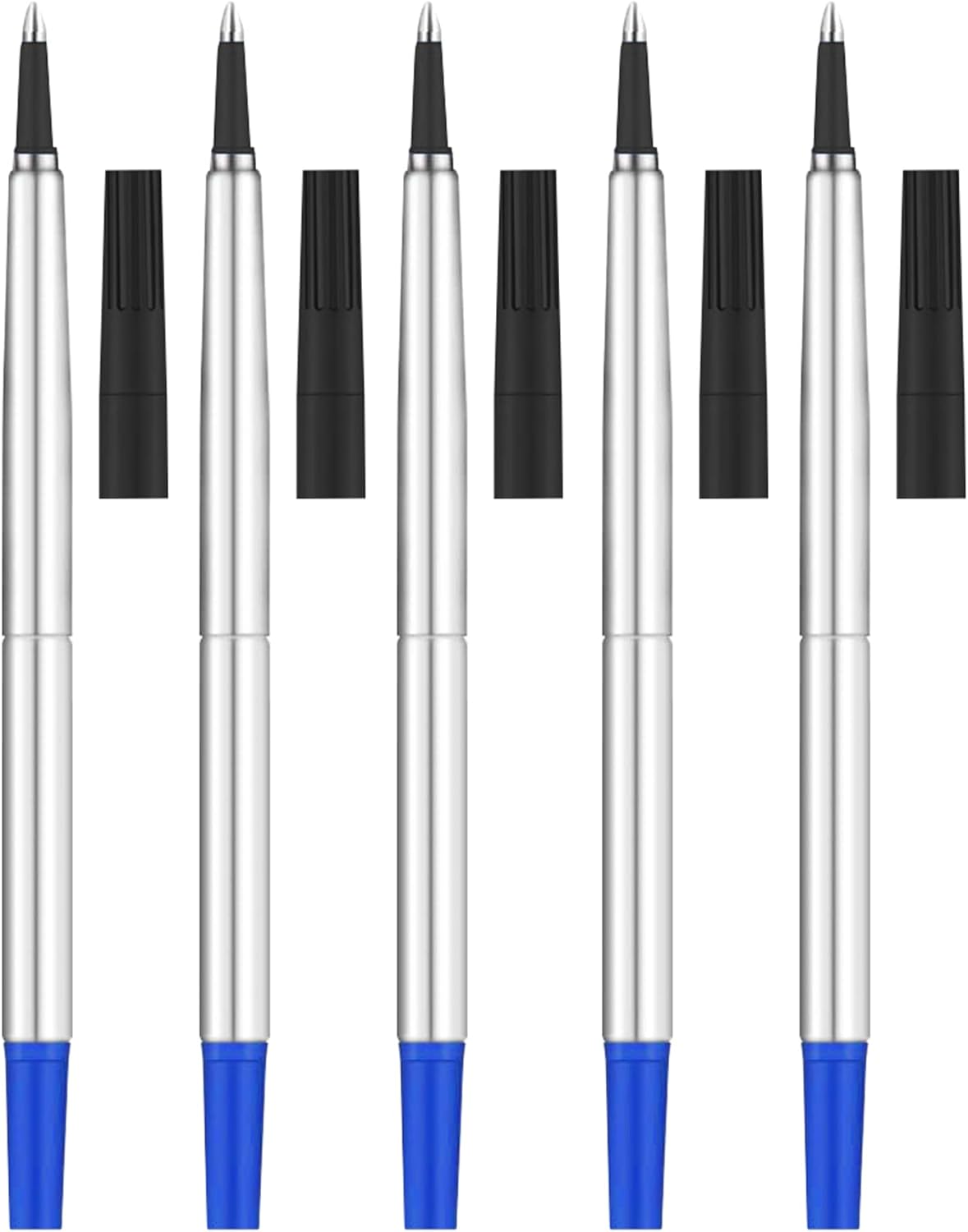 DunBong Quink Ink Rollerball, Compatible with Parker Rollerball Pens, 0.7mm Medium Point Blue Ink Refill Pack of 5, Replaceable Gel Ink Pen Refills, Smooth Writing (Blue-0.7mm)