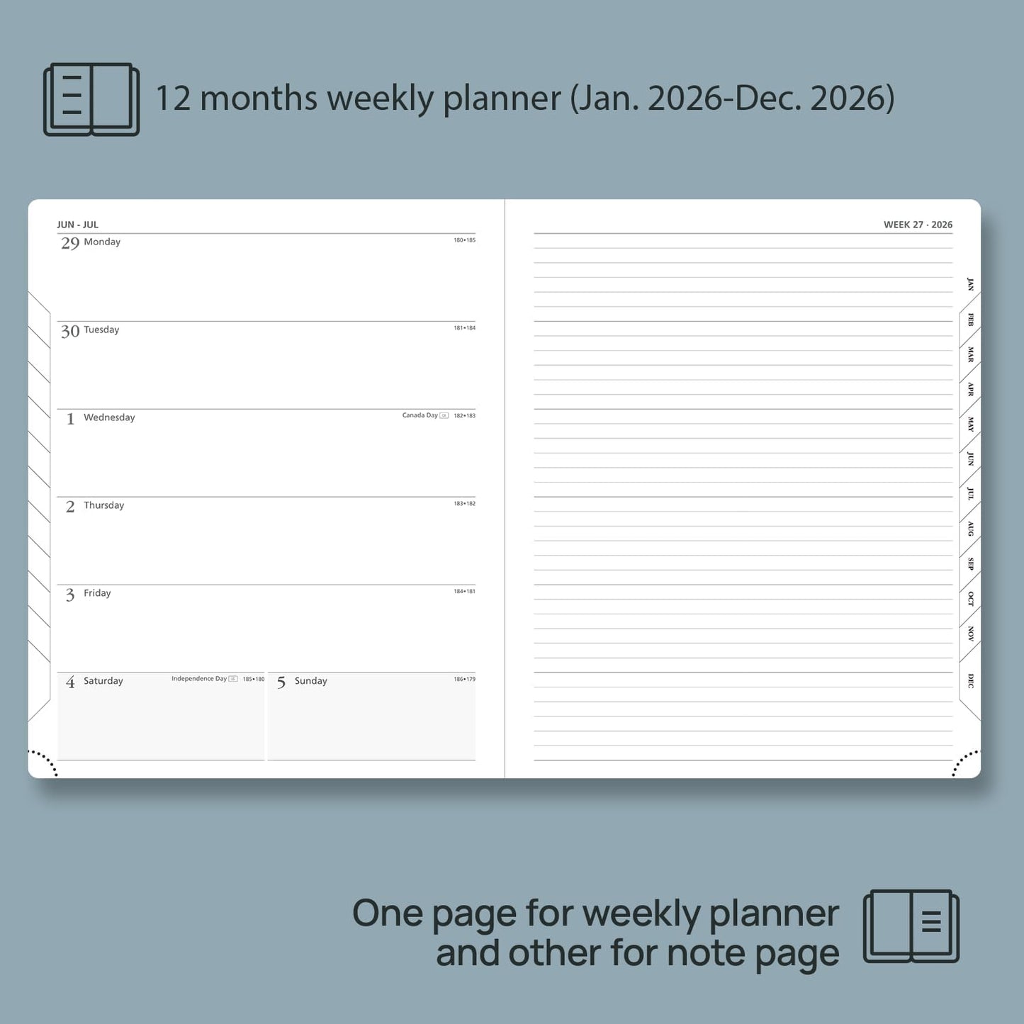 POPRUN Weekly Planner 2026 (Large 8.5" x 10.5") Calendar 12 Months Notebook with Horizontal Layout, Leather Soft Cover, Monthly Tabs, Inner Pocket, 100GSM Thick Paper, Pen Holder - Lilac