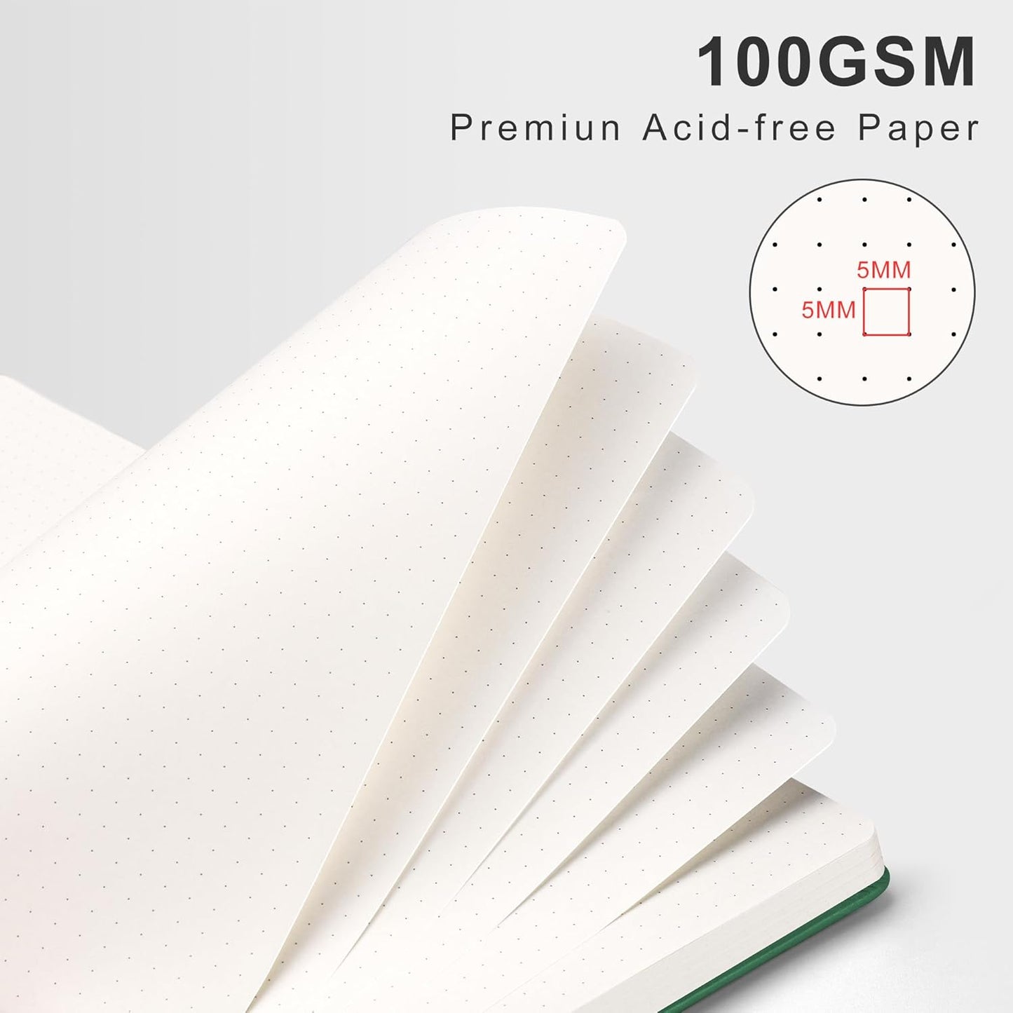 RETTACY Bullet Dotted Journal Notebook, 110 Pages, A4 Large Size (8.5" × 11"), Leather Hardcover, 100 GSM Thick Paper, Spiral-bound, for Bullet Journaling, Planning, Tracking (Dark Green)