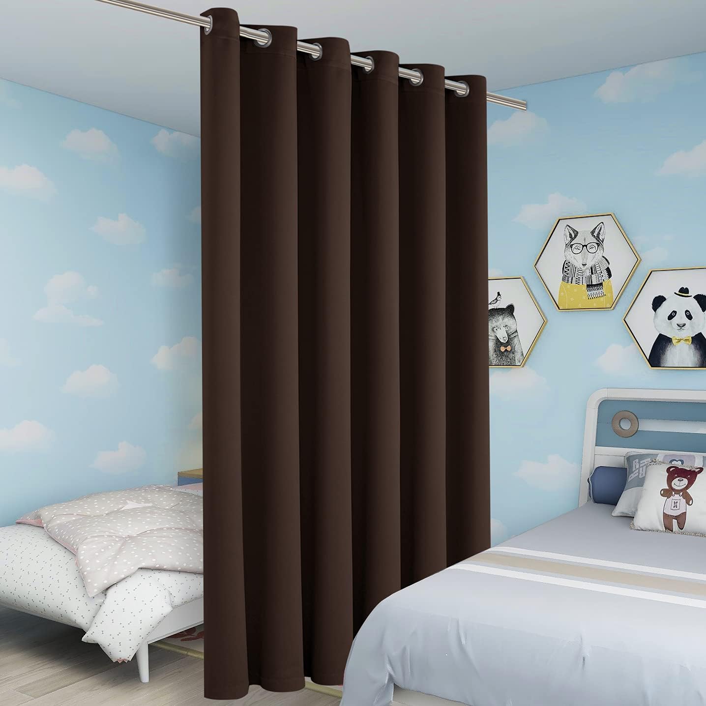 BONZER Room Divider Curtain Screen Partitions Total Privacy Wall Grommet Wide Blackout Curtains for Living Room, 84L x 70W Inch (7L x 5.8W ft), 1 Panel, Chocolate