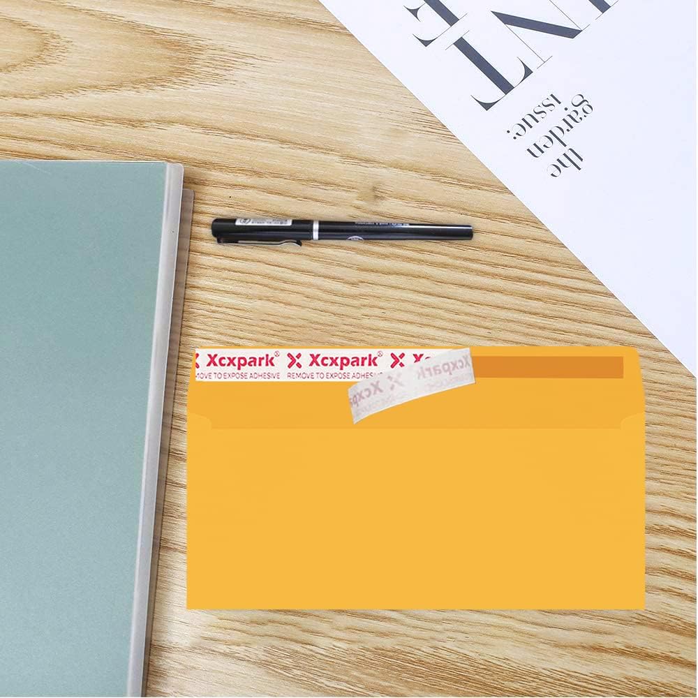 250 PCS #10 Golden Self Seal Kraft Security Envelopes - 4-1/8 x 9-1/2 Inches, Windowless, Invisible, Super Strong Quick Seal, Security Tint Pattern
