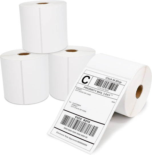 L LIKED 4 Rolls 4" x 6" Direct Blank Thermal Shipping Labels with 450 per Roll - Compatible with Zebra 2844 ZP-450 ZP-500 ZP-505 (4 Rolls - 1800 Labels)