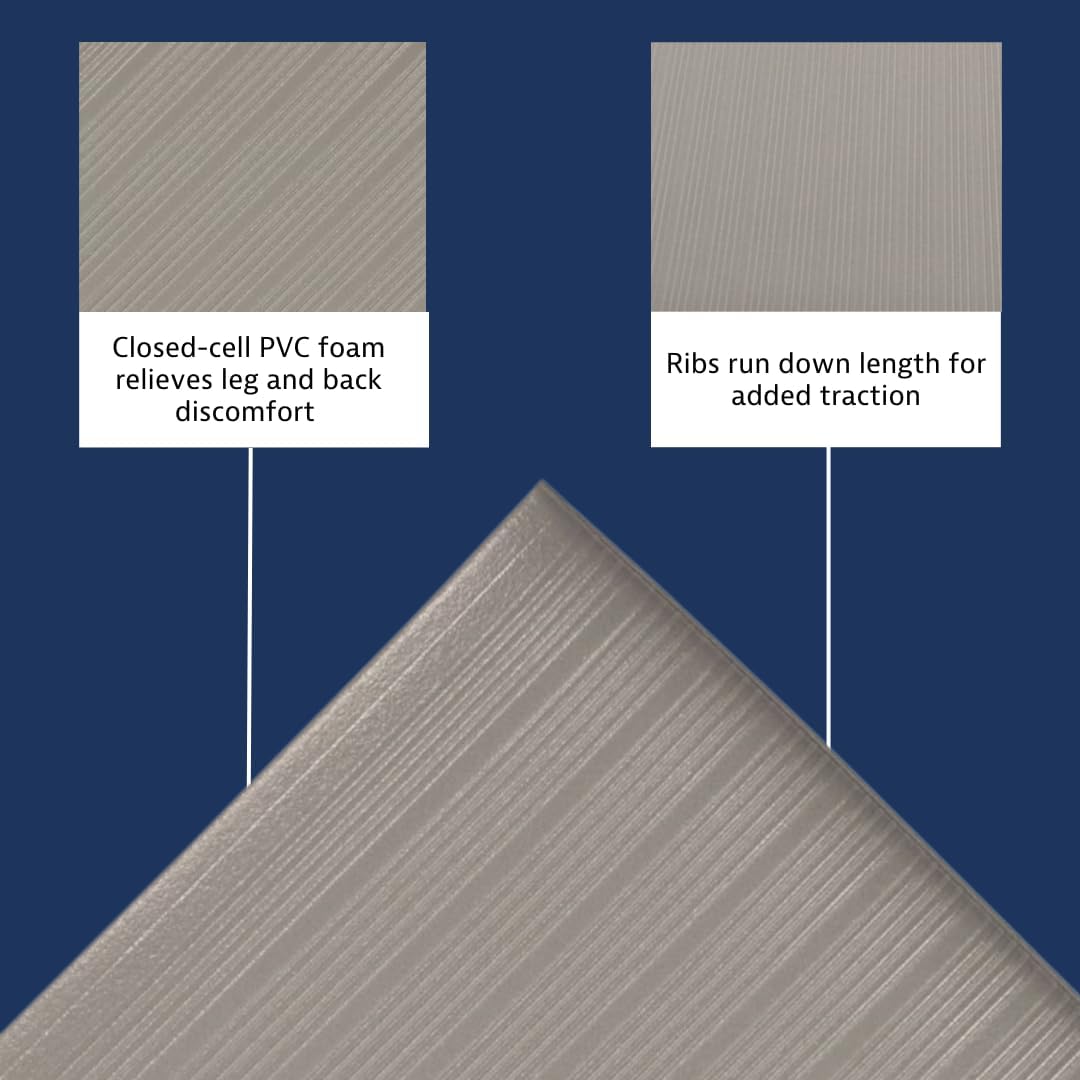 Notrax 410 Airug® 3' x 60' x 3/8" Anti Fatigue Mat, Enhanced Slip Resistance with Beveled Edges and Ribbed Surface, Ideal for Industrial and Commercial Workplaces, Gray, 410R0336GY