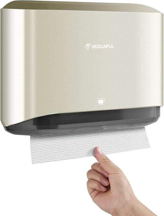 C-Fold Paper Towel Dispenser for Bathroom: Compact 200 Sheets Large Capacity for Multifold Hand Towel, No-Hole Installation Adhesive Paper Towel Holder Wall Mount - Gold