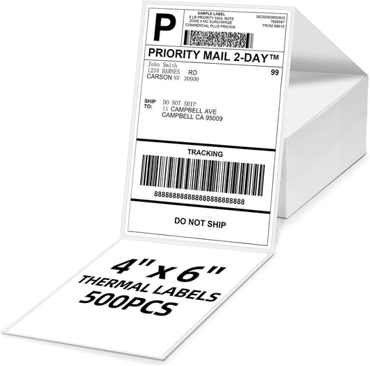 4x6 Thermal Labels, 1 Packs of 500 4x6 Fold Labels - Compatible with JADENS, ASprink, Phomemo, Rollo, Zebra, Omezizy and Other Thermal Printers