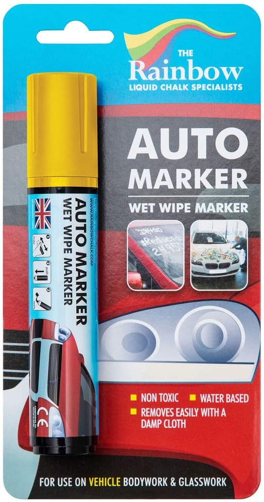 Window Markers for Glass Washable Car Window Paint Pen- Dry Erase Liquid Chalk Marker Car Decorations on All Surfaces, Tire, Windshield - Auto Marker, Autowriter, Rain Resistant (Yellow, Jumbo Tip)