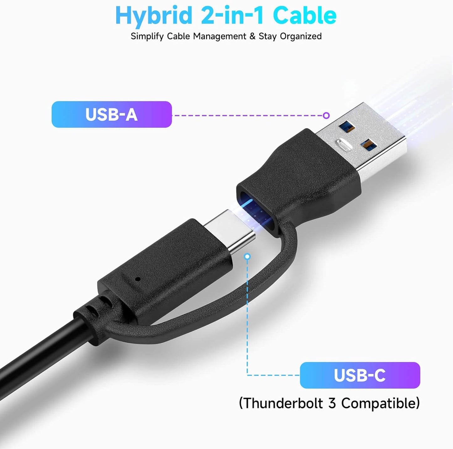 Powered UBS Hub, RSHTECH 7 Port USB 3.0/USB C Hub Upgraded Version Aluminum USB Splitter with 2-in-1 USB Cable,5V 3A Power Adapter and Individual Switches, USB Port Expander for Laptop/PC, RSH-ST07