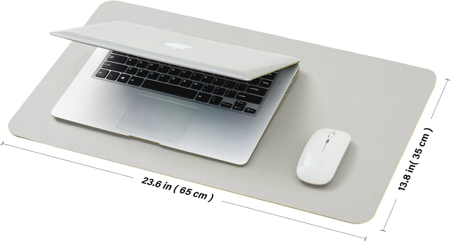 Leather Desk Mat - Small Non-Slip PU Desk Pad for Office and Home - Desk Organization and Accessories - Ideal for Large Mouse Pad and Small Desk Mats on Top of Desks (Silver,23.6"x 13.8")