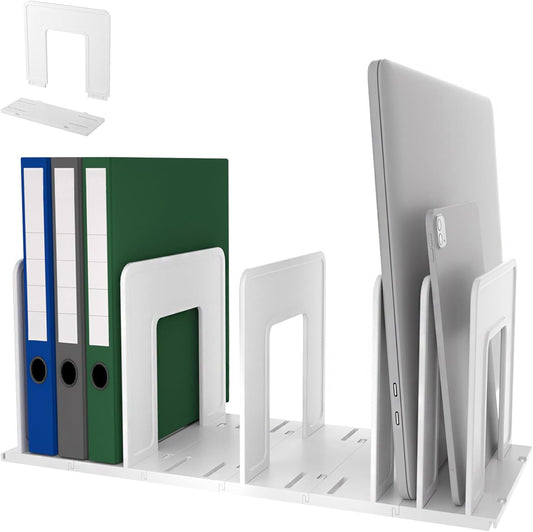 Adjustable Vertical File Sorter Sturdy Plastic Expandable Upright File Holder, Desktop Binder Organizer, Home School Office Organization Bookshelf Divider, Assemble Easily Endlessly, White