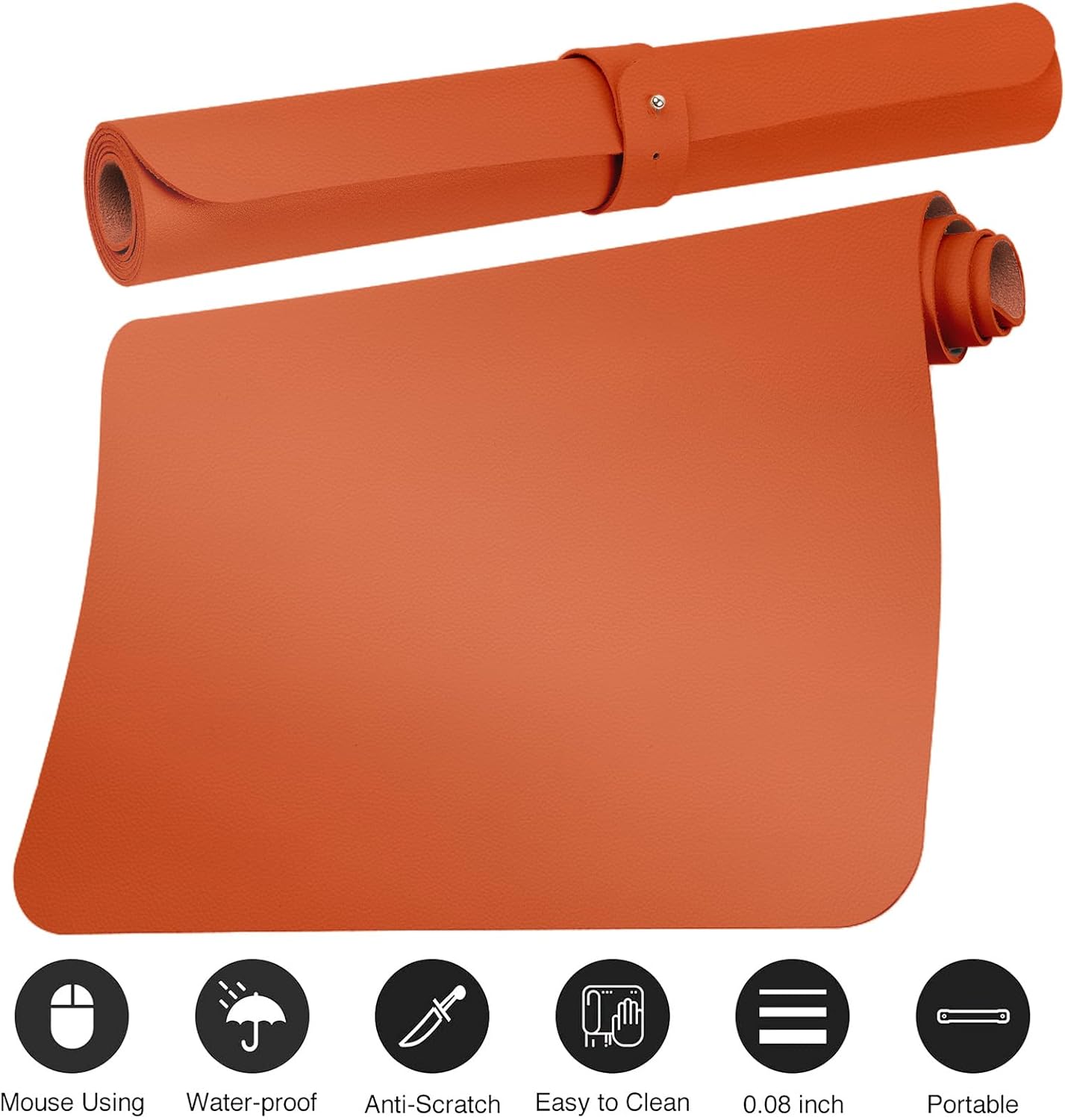 Boutilon Leather Desk Pad Protector,Non-Slip Mouse Pad,Laptop Desk Pad,Office Mouse Mat,Waterproof Leather Desk Blotter,Desk Writing Pad for Office and Home (XXXL-Orange H,47"x 24")