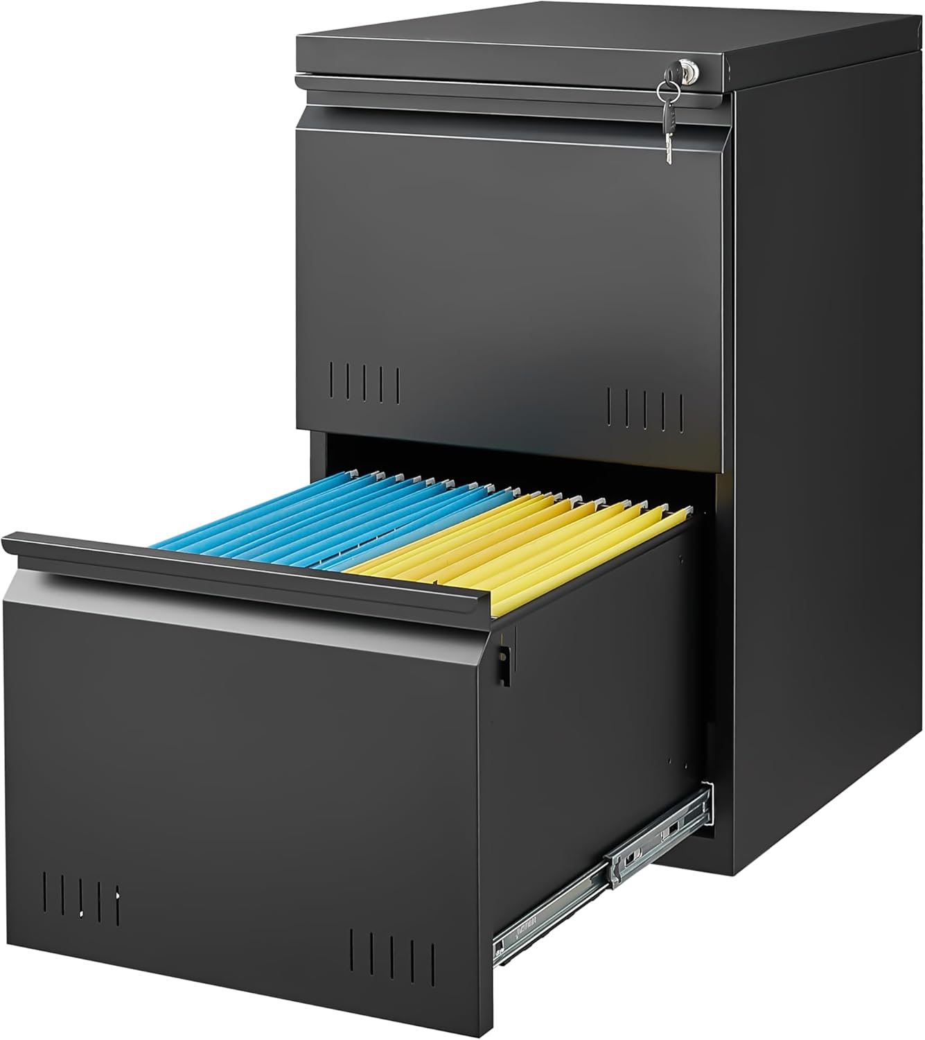 2 Drawer File Cabinet with Lock, Vertical File Cabinets for Home Office, Printer Stand, Heavy Duty Steel Office Storage Cabinet for Letter/Legal/A4, Assembly Required(Black)