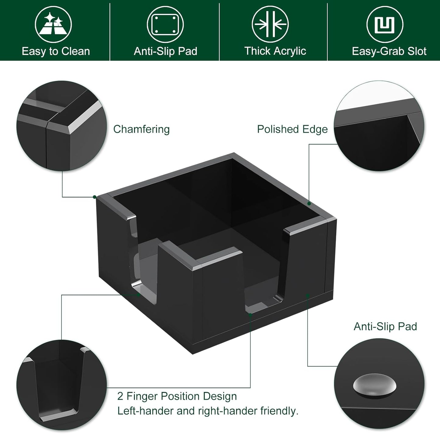 Acrylic Sticky Note Holder, Self-Stick Note Pad Holder W/O Pads - Note Dispenser Memo Pad Holder Desk Organizer for School Office Home (3''x3'' Black)